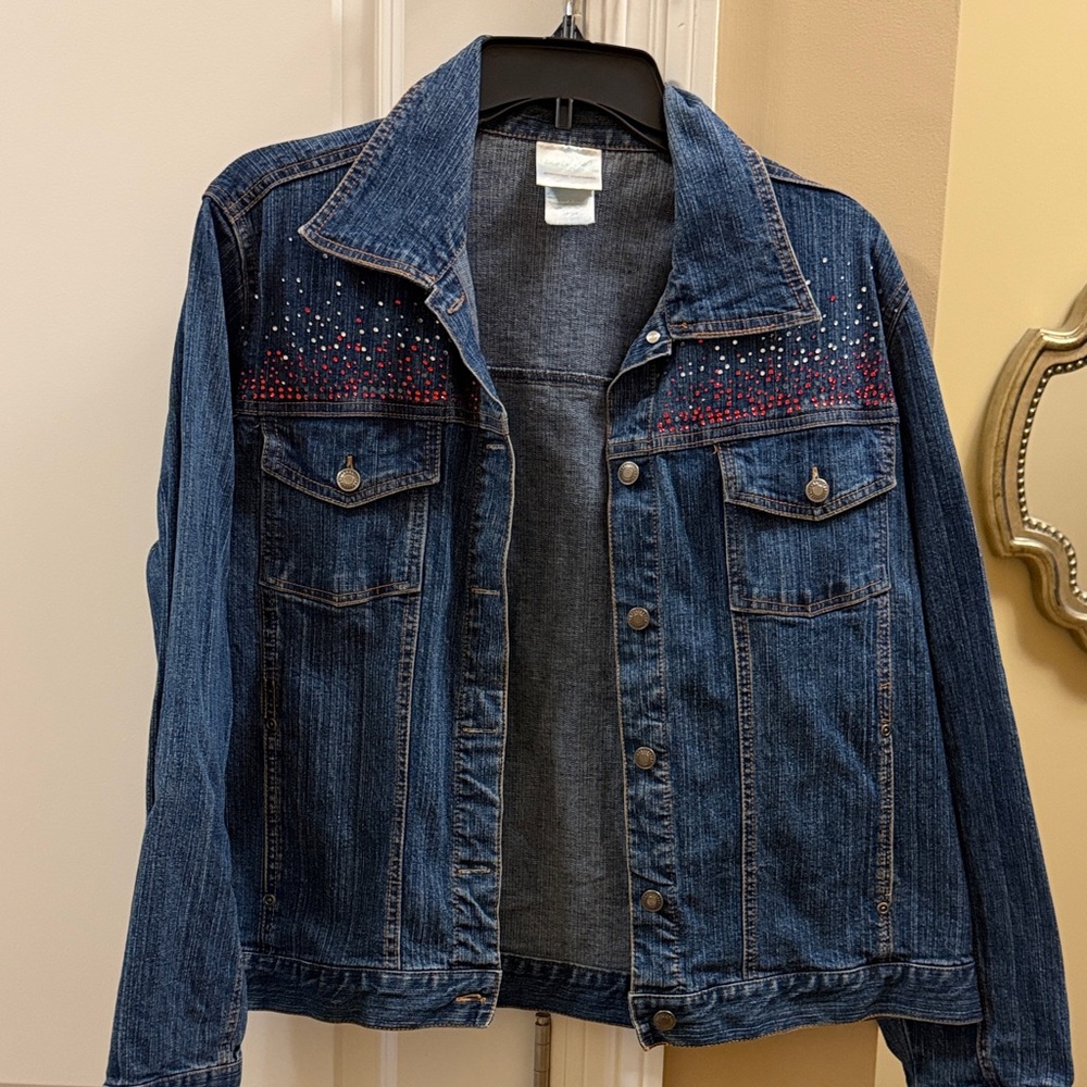 Stylish Blue Jean Jacket with Red Details